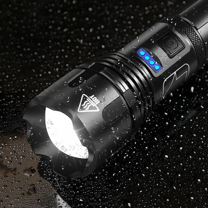 LED Flashlight with 4000 Lumen Output and Adjustable Zoom Beam, Rechargeable USB Port