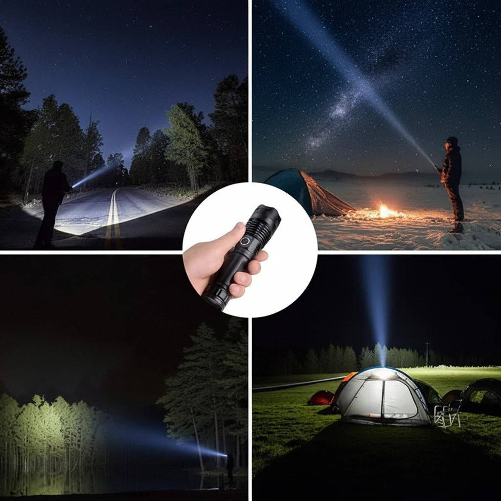 LED Flashlight with 4000 Lumen Output and Adjustable Zoom Beam, Rechargeable USB Port
