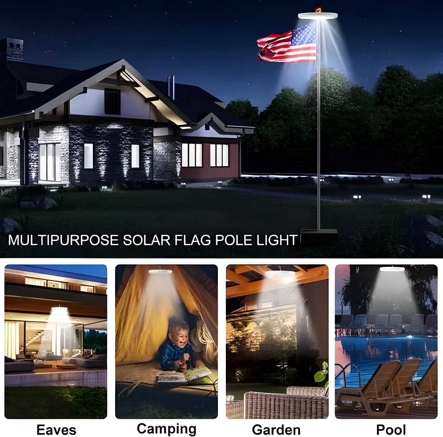 Flagpole Lights Solar LED Long-Lasting All-Night Illumination For Flags