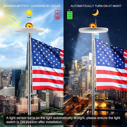 Flagpole Lights Solar LED Long-Lasting All-Night Illumination For Flags