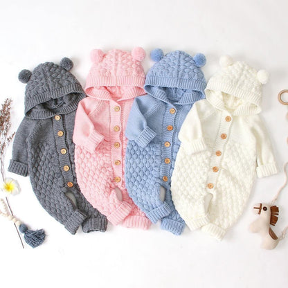 Winter Knitted Newborn Romper - Baby Bear Jumpsuit