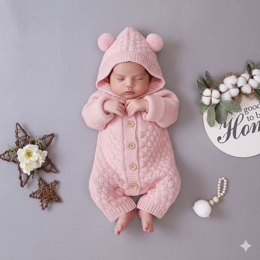 Winter Knitted Newborn Romper - Baby Bear Jumpsuit