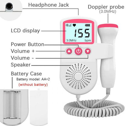 Fetal Doppler Heart Rate Monitor Home Pregnancy Baby Sound Detector