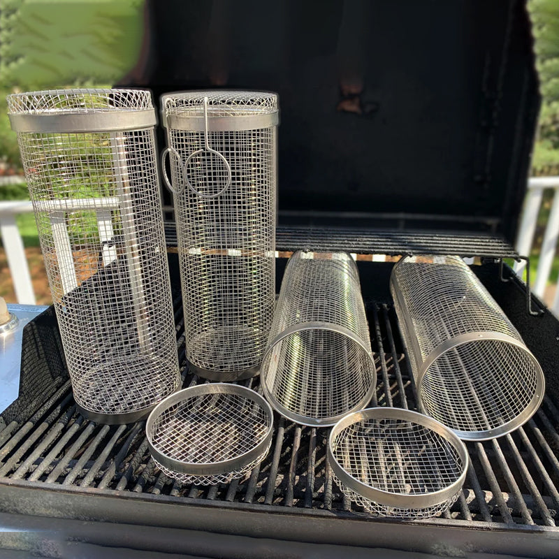 BBQ Grill Basket Stainless Steel Rolling For Fish And Vegetables
