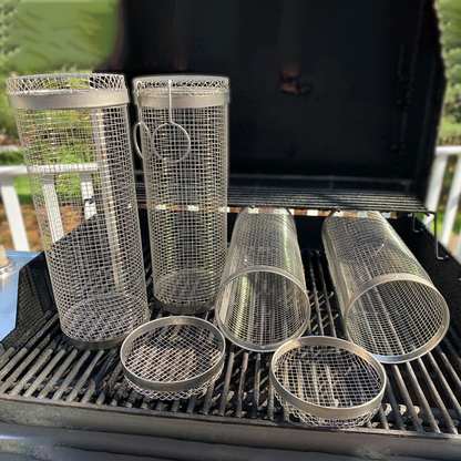 BBQ Grill Basket Stainless Steel Rolling For Fish And Vegetables