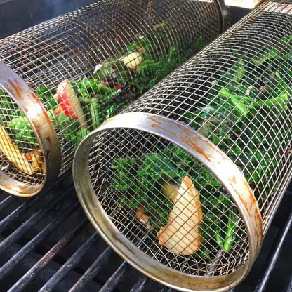 BBQ Grill Basket Stainless Steel Rolling For Fish And Vegetables