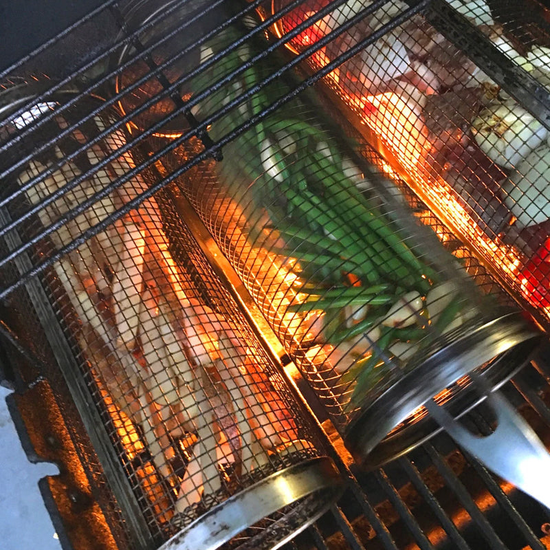 BBQ Grill Basket Stainless Steel Rolling For Fish And Vegetables