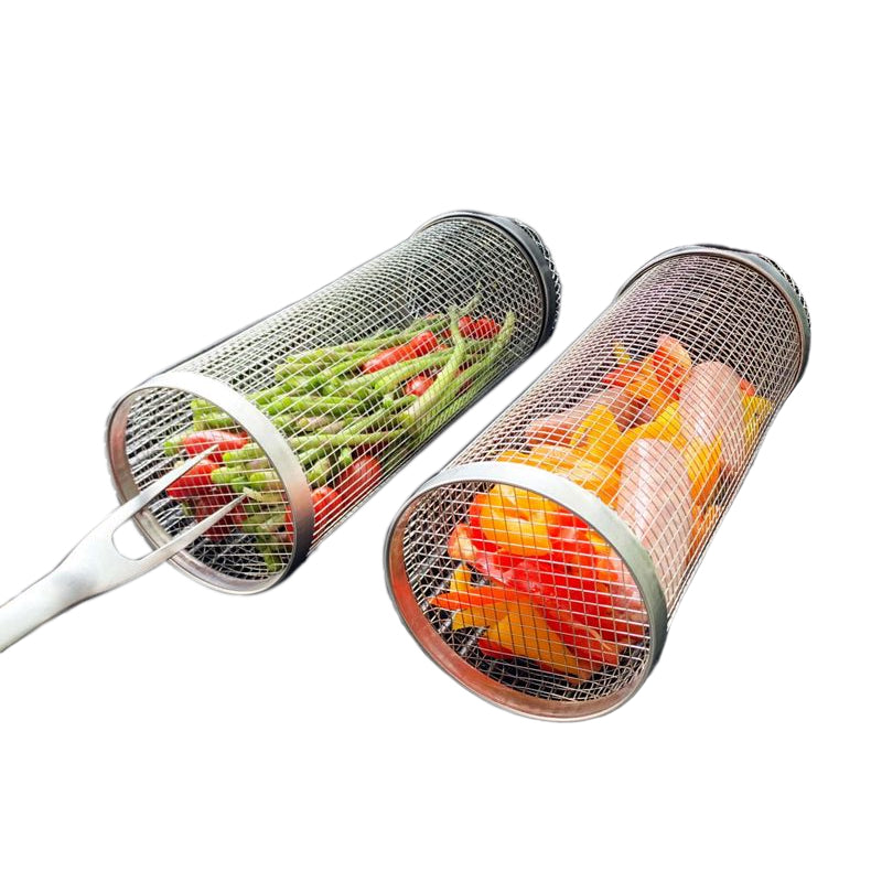 BBQ Grill Basket Stainless Steel Rolling For Fish And Vegetables