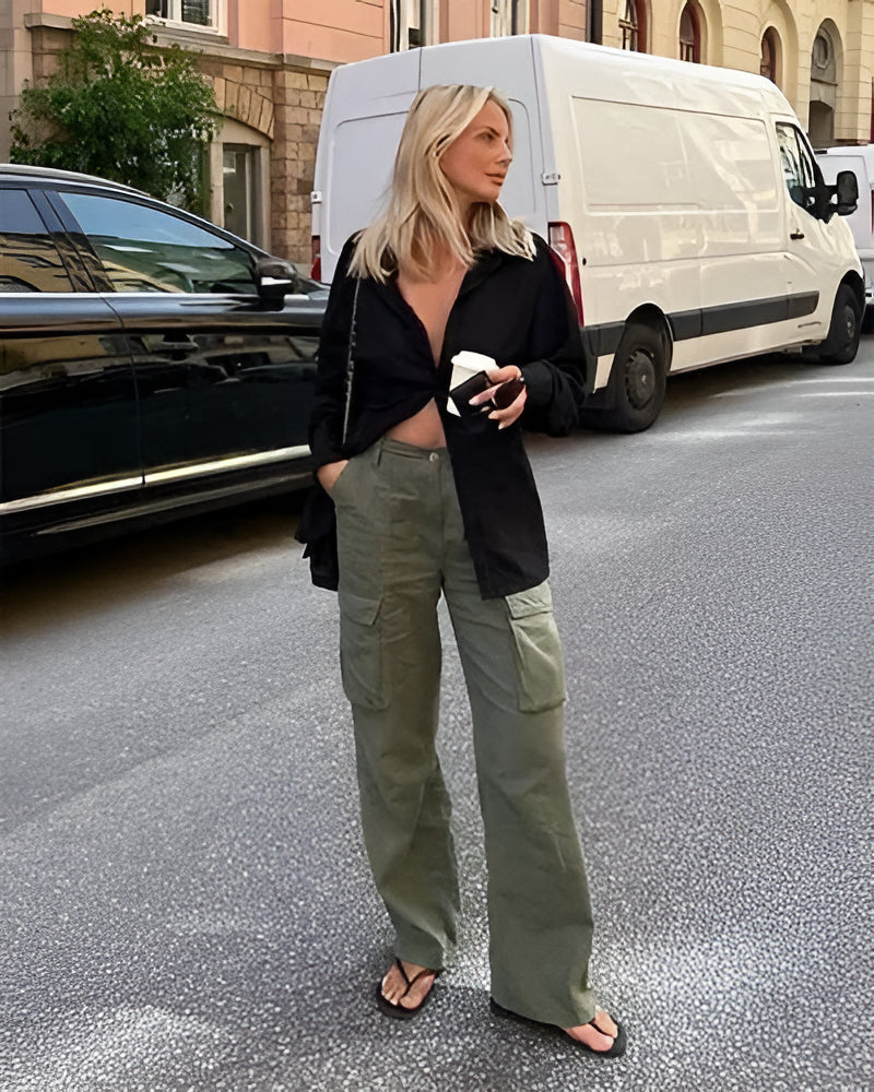Cargo Pants With Adjustable Waist And Straight Leg Fit
