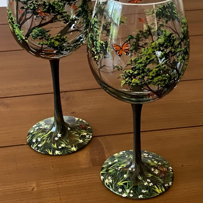 Wine Glasses Four Seasons Tree Hand-Painted Art Glassware Set