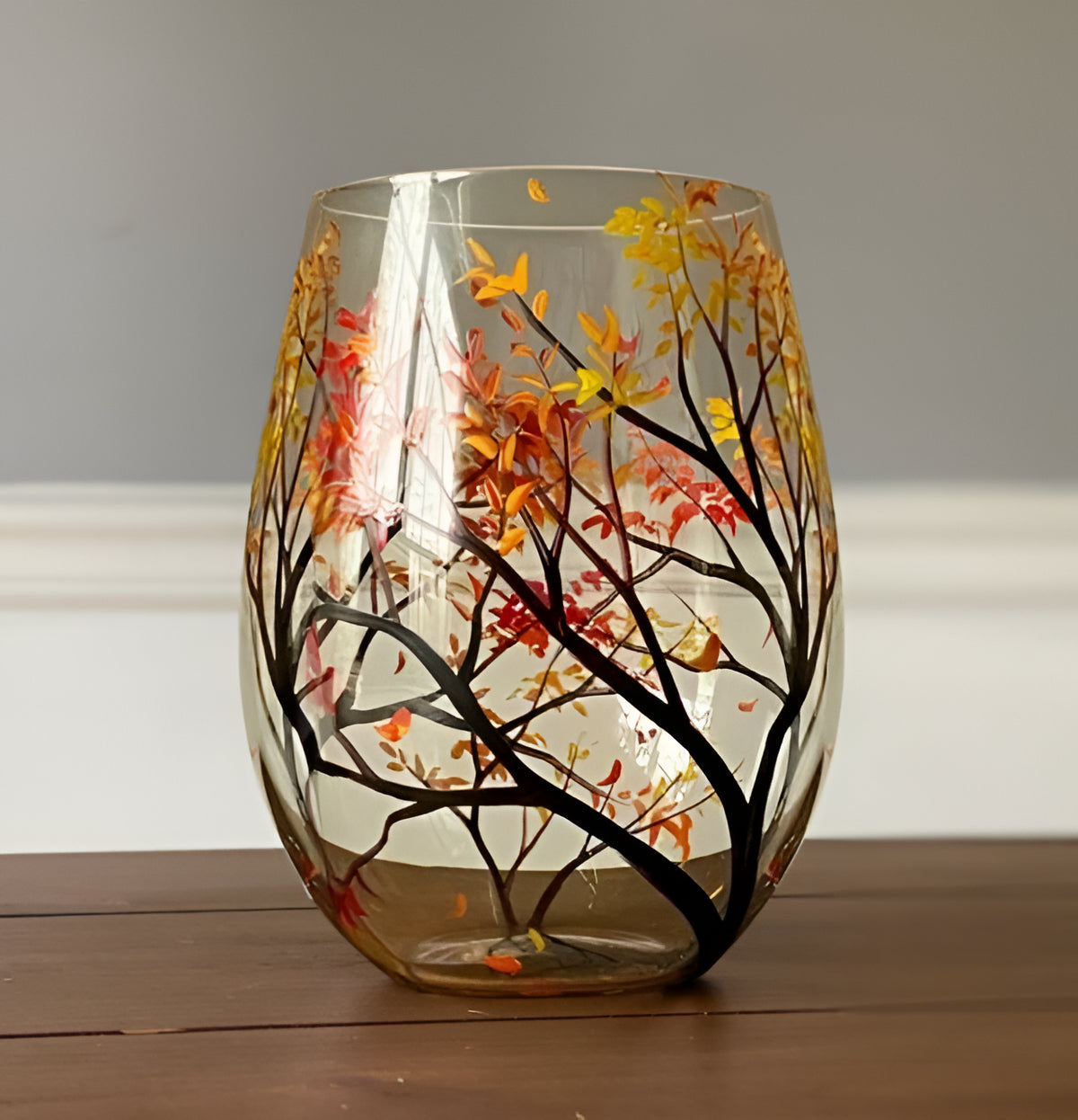 Wine Glasses Four Seasons Tree Hand-Painted Art Glassware Set