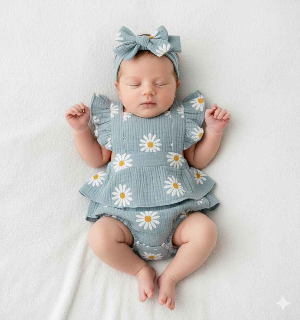 Baby Romper with Ruffles and Headband for Girls