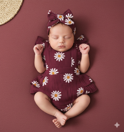 Baby Romper with Ruffles and Headband for Girls