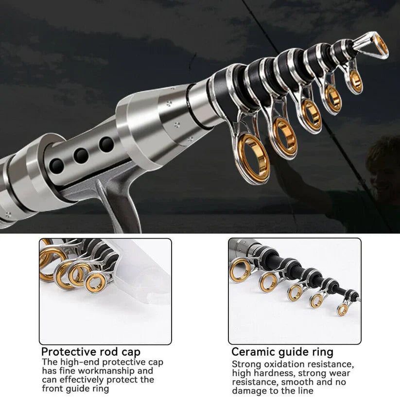 Fishing Rod And Reel Combo Telescopic Carbon Fiber For Saltwater And Freshwater