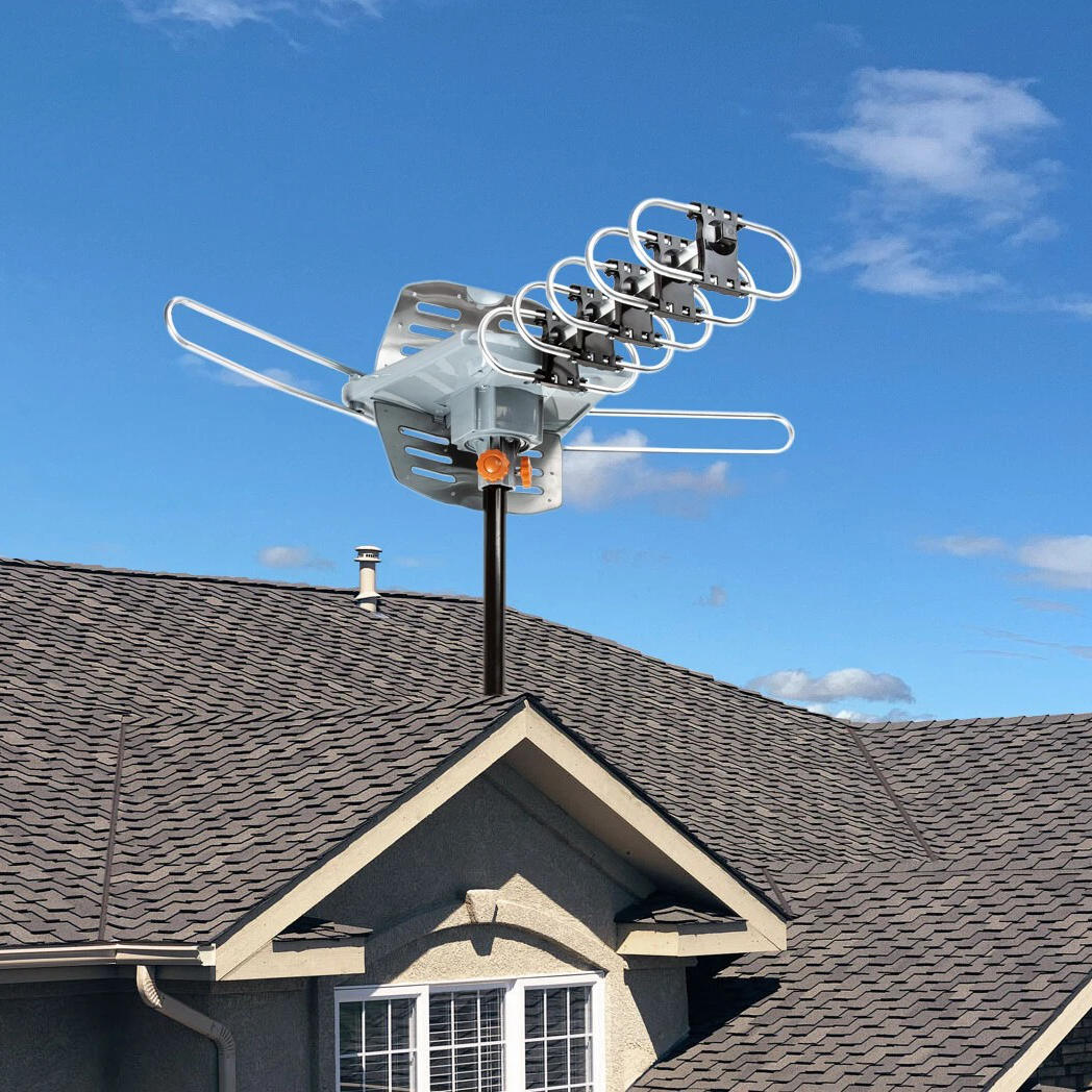 Digital HD TV Antenna Long-Range With 360-Degree Rotating Motor And Mounting Pole