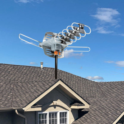 Digital HD TV Antenna Long-Range With 360-Degree Rotating Motor And Mounting Pole