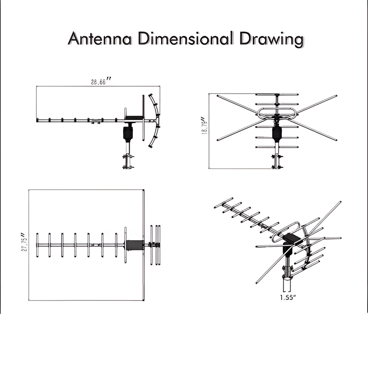 Digital Outdoor TV Antenna Extra Range 2025 360° Motor Free HD Channels