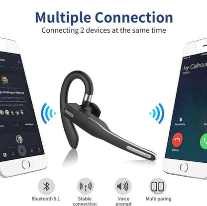 Bluetooth Headset Earpiece Wireless 5.1 Dual Mic Noise Cancelling For Truckers