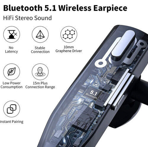 Bluetooth Headset Earpiece Wireless 5.1 Dual Mic Noise Cancelling For Truckers